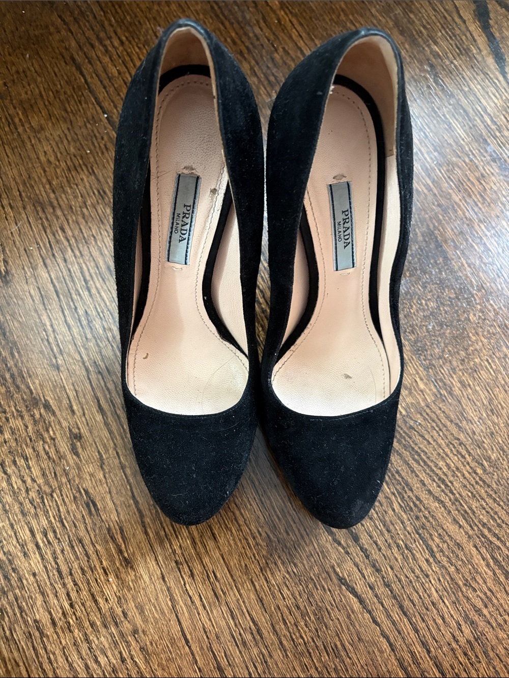 Prada Black Suede Pumps with Round Toe